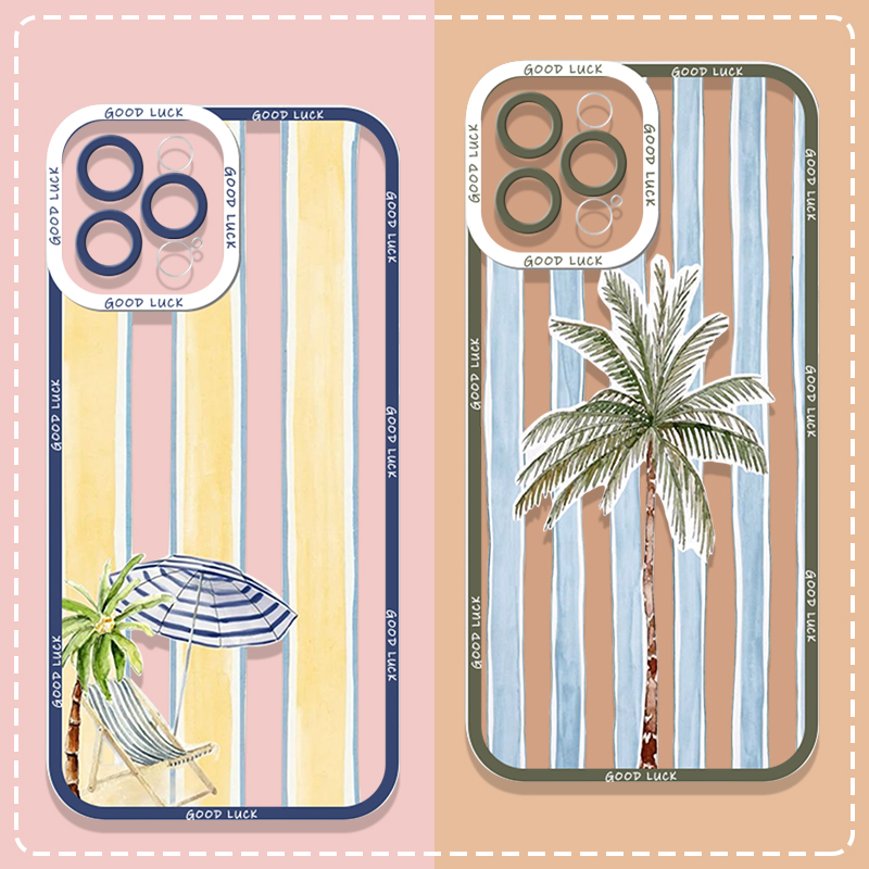 Phone Case Clear - Summer Palm Coconut Tree Striped Printed
